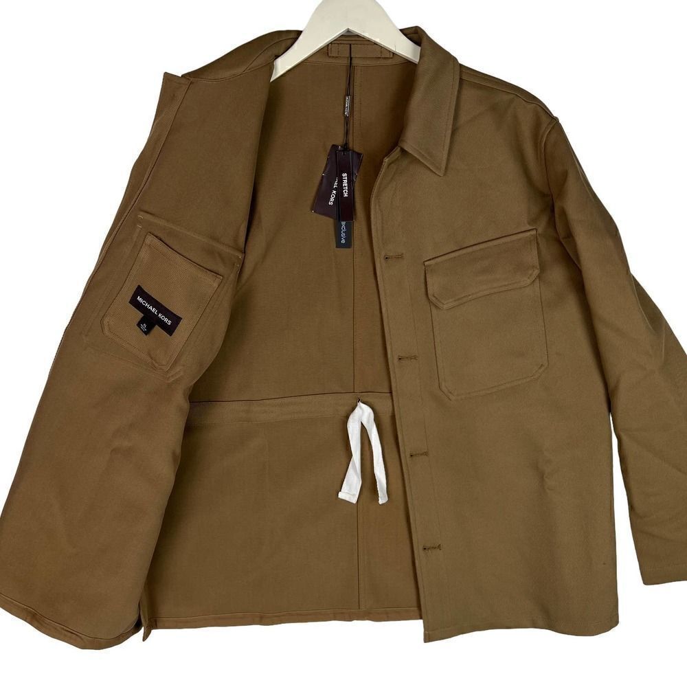 New Michael Kors Men US XL Jacket Light Brown Khaki Coat Long Sleeve Stretch